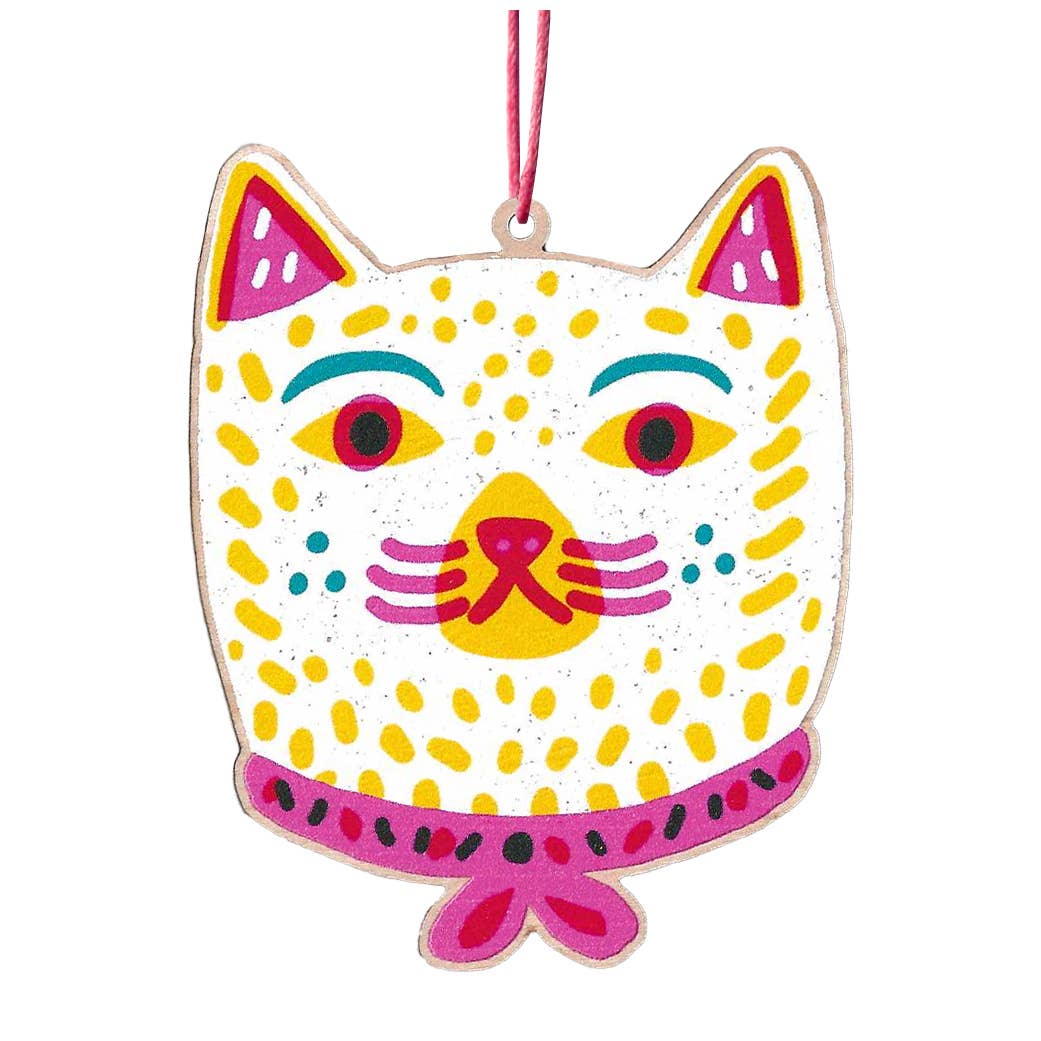 The Printed Peanut Homeware & Stationery - Bedruckte Holzdekoration mit Katze und Band