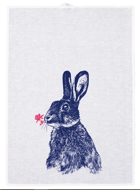 Froh. Handtuch Hase Blau mit pinker Blume