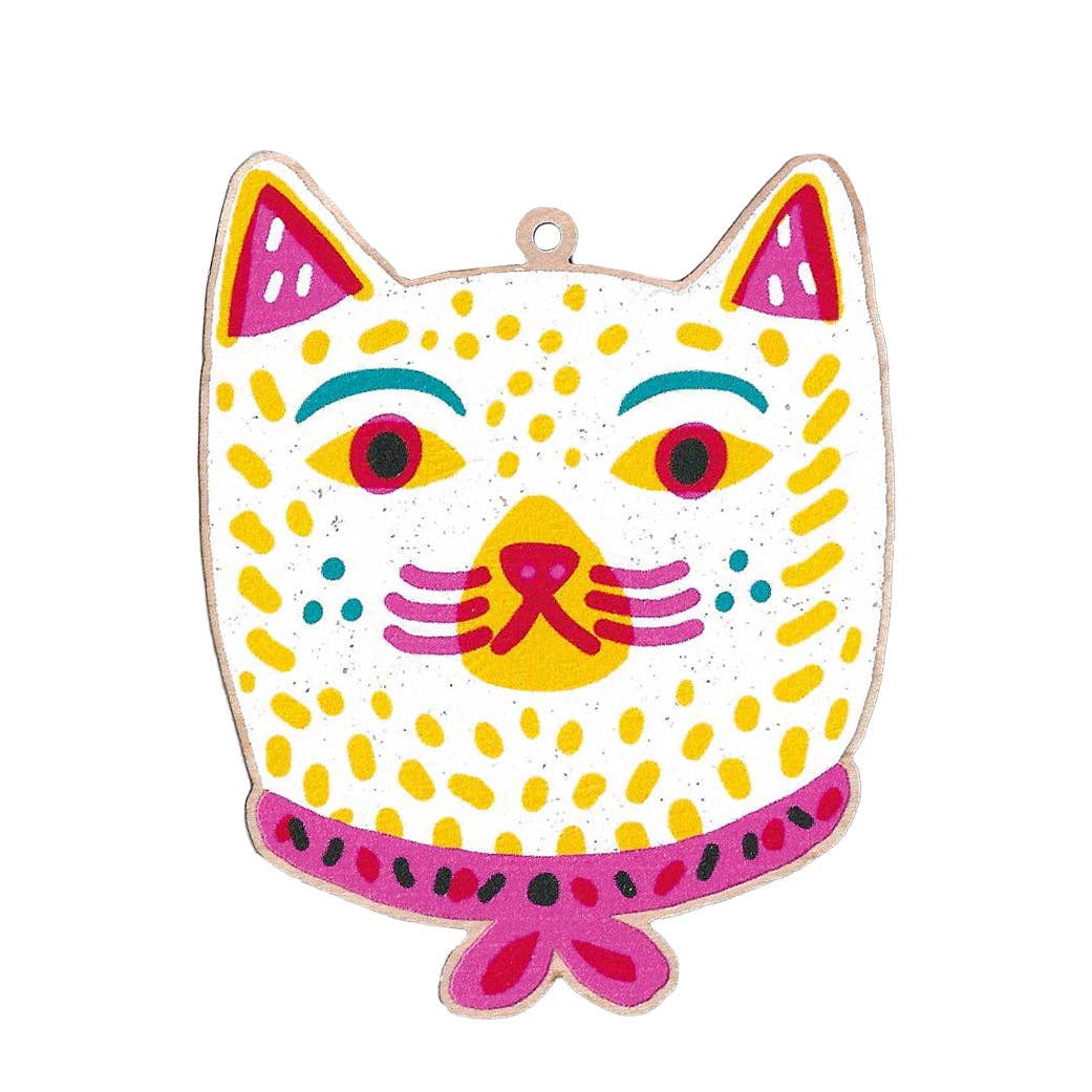 The Printed Peanut Homeware & Stationery - Bedruckte Holzdekoration mit Katze und Band