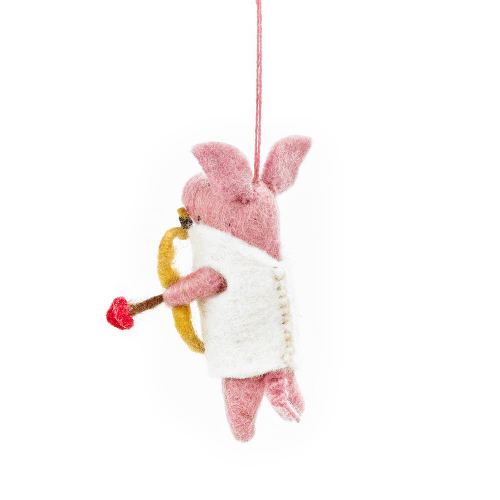 Felt So Good - Handgefertigtes Cupid-Schwein aus Filz zum Aufhängen zum Valentinstag