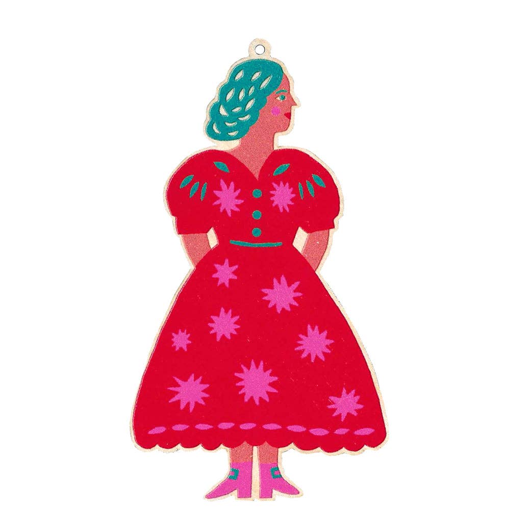 The Printed Peanut Homeware & Stationery - Bedruckte Holzdekoration „Frau im Kleid“