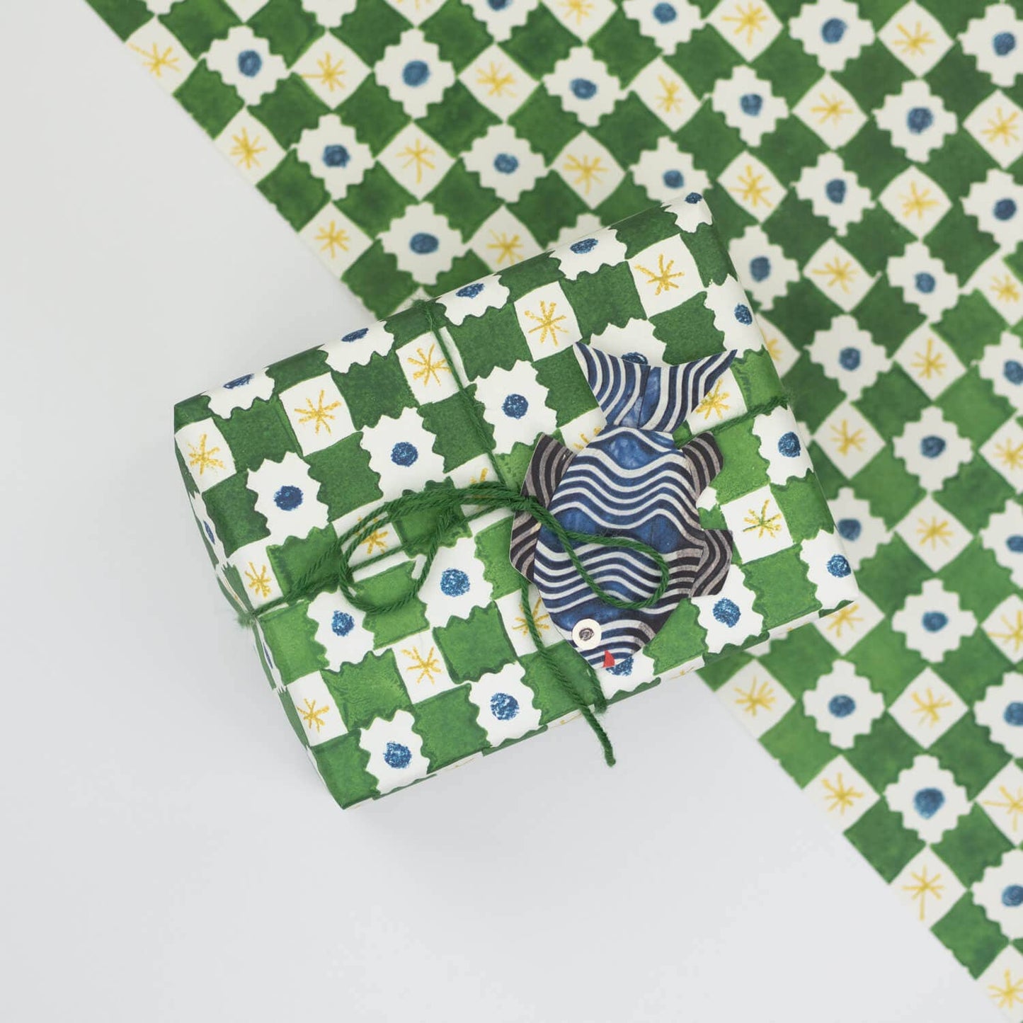 Hadley - Grünes Schachbrett-Geschenkpapier