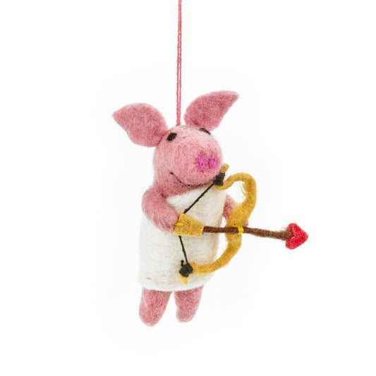 Felt So Good - Handgefertigtes Cupid-Schwein aus Filz zum Aufhängen zum Valentinstag
