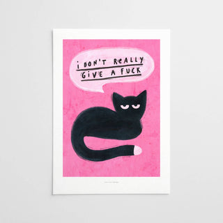 Just Cool Design - Lustiger schwarzer Katzen-Print A4–A3 – „I Don’t Really Give a F*ck“