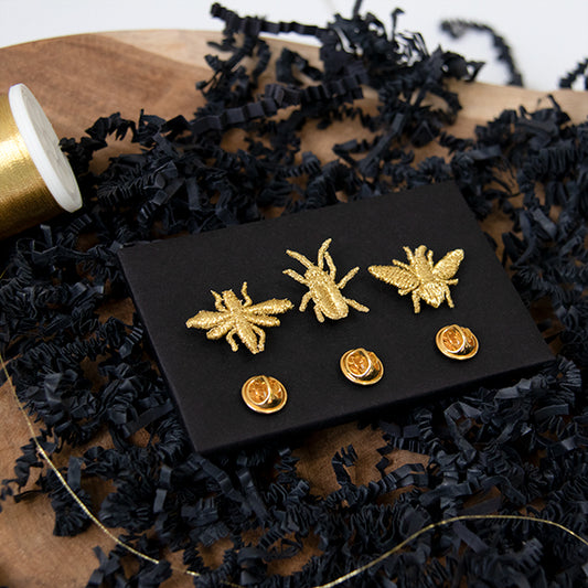 Botanopia - bestickte Goldbroschen, 3 kleine Insekten
