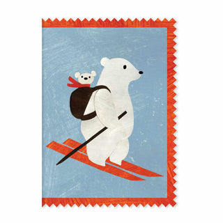 Weihnachtskarte mit Eisbär auf Skiern von Mortlake Papers