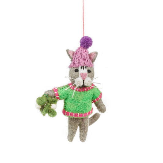 Felt So Good - Handgefertigte Weihnachtskatzendekoration Mistelzweig Meows aus Filz