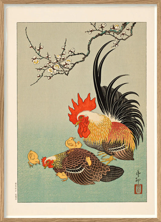 Dyb. 30x40 Rooster with hen and chicks