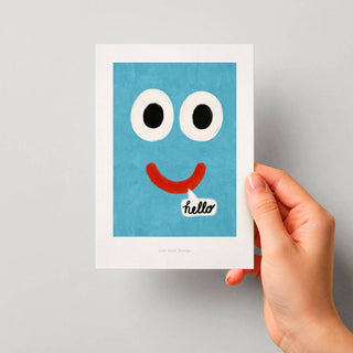 Just Cool Design - Hallo | A6 Smiley-Illustrationskarte | Mini-Kunstdruck