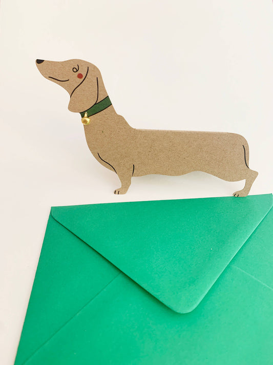 Kitty Kenda Papergoods - Stehende Grußkarte in Form eines Dackels in Form eines Wursthundes
