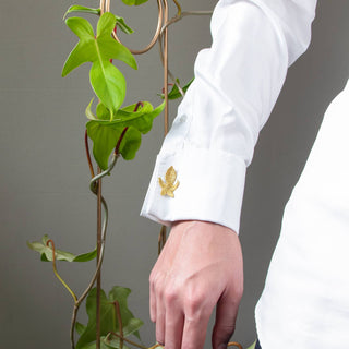 Botanopia - gifts , decor and cards for plant lovers - Goldene Broschen mit Stickerei – 3 tropische Blätter (Aroids