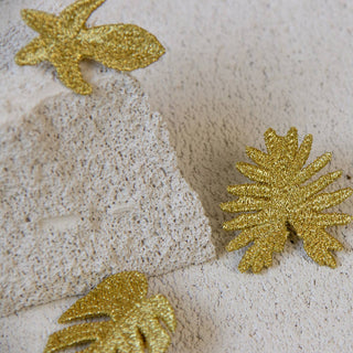 Botanopia - gifts , decor and cards for plant lovers - Goldene Broschen mit Stickerei – 3 tropische Blätter (Aroids