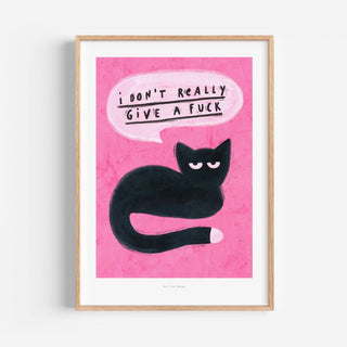 Just Cool Design - Lustiger schwarzer Katzen-Print A4–A3 – „I Don’t Really Give a F*ck“