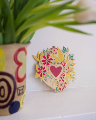 East End Press - Grußkarte Floral Heart mit Herzform und goldenen Details