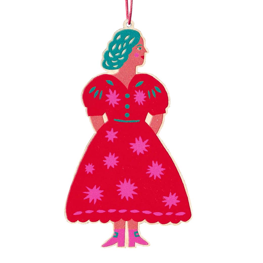 The Printed Peanut Homeware & Stationery - Bedruckte Holzdekoration „Frau im Kleid“