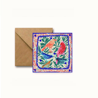 Carole Hillman - Grußkarte Fünf Vögel quadratisch 14x14 cm.