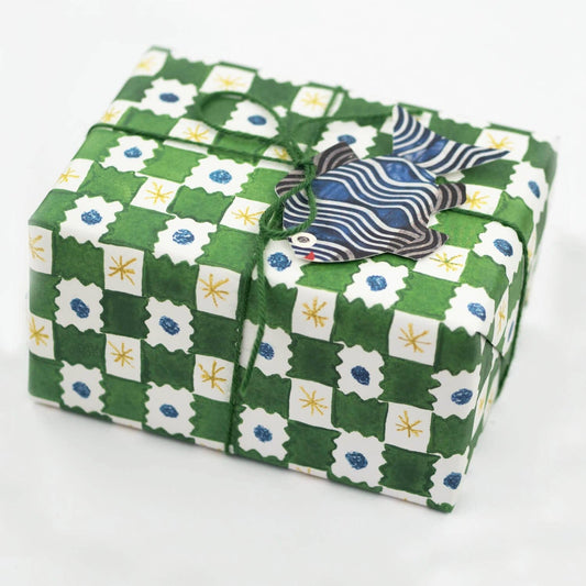 Hadley - Grünes Schachbrett-Geschenkpapier
