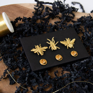 Botanopia - gifts , decor and cards for plant lovers - Goldene gestickte Broschen – 3 kleine Insekten