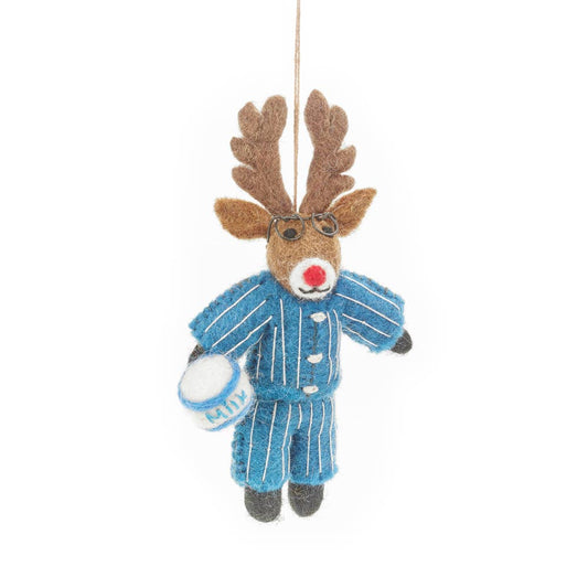 Felt So Good - Handgefertigter Weihnachtspyjama Rudolph aus Nadelfilz zum Aufhängen